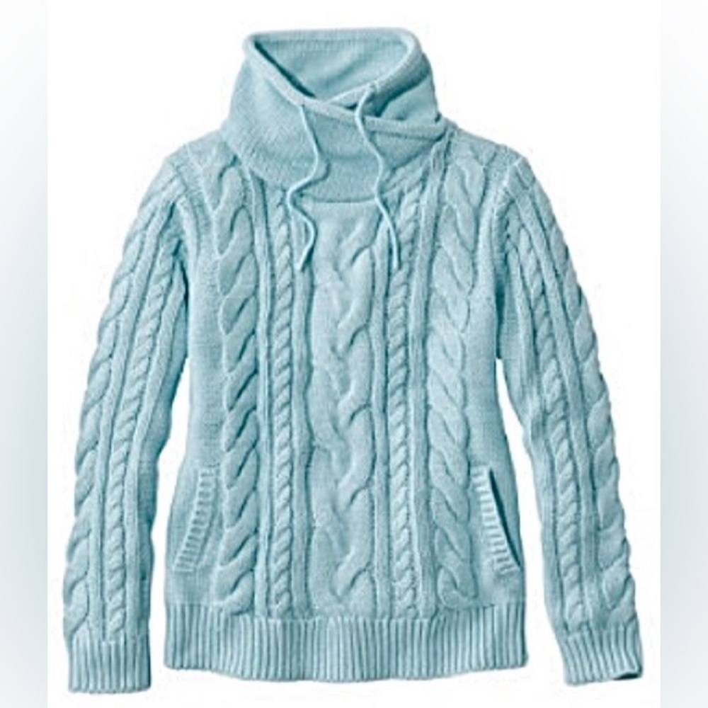 RARE LL BEAN NWT Double L Cable Funnelneck Sweater—S